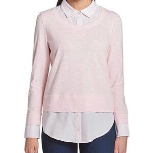 TOMMY HILFIGER Top Women Size M Layered Long Sleeve Seersucker Slub Cotton Pink